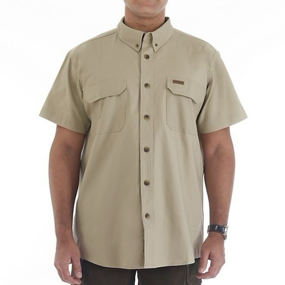 SMITH'S WORKWEAR Shirt Khaki Button Up Pockets Work‎ with Gusset MENS SIZE LARGE
